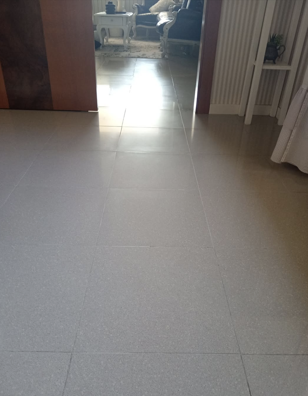 Buongiorno a tutti 9, vi aggiorno sul problema che vi avevo esposto nell'ultimo post(prodotto Marberc... POWER DET ricordate?) Le striature post - lavaggio che sembravano acqua saponata sono sparite! Con molta pazienza sto pulendo un metro quadro alla volta:prima passo il prodotto appena diluito e poi sciacquo più volte abbondantemente con acqua pulita. Certo a 73 anni è una bella fatica, ve lo garantisco!!!! Ma il risultato merita... Pavimento lucidissimo, senza il minimo alone e non solo, si sono pulite anche le fughe!!! Se allargate la foto si nota fin dove sono arrivata, dallo sporco delle fughe appunto. HONOR X8a